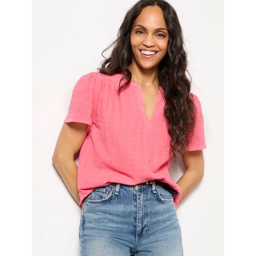 Evereve Shelby Sunkissed Coral Cotton Linen Blouse XS